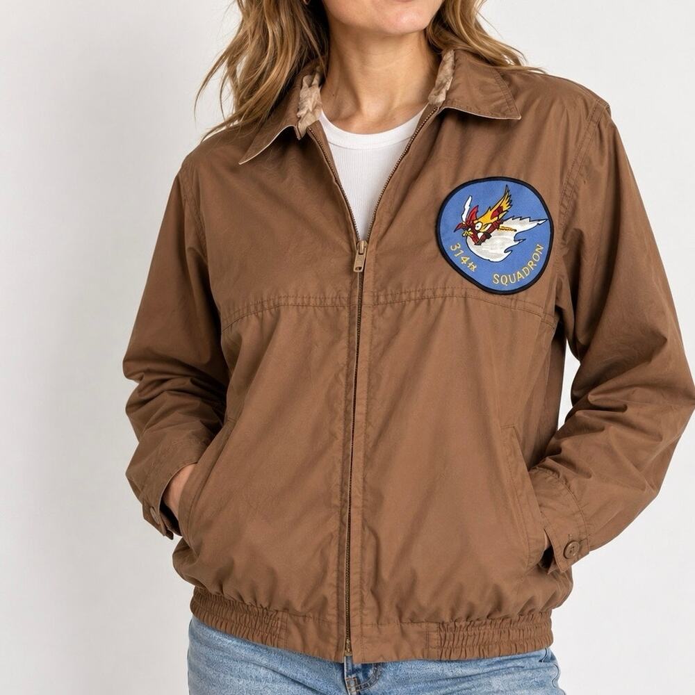 Vintage 80s Pacific Trail 314th Squadron Brown Windbreaker Jacket M